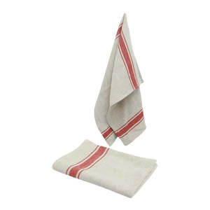 Kitchen Dining: Classic Stripe Tea Towel: Natural & Red