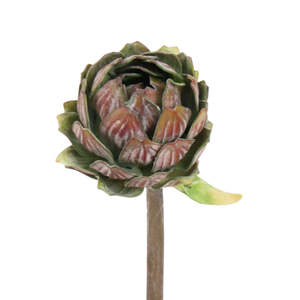 Faux Plants Foliages Flowers: Artichoke with Stem - Red/Brown