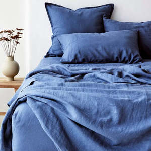Bed Bath: Pure Linen Fitted Sheet: Cadet - Queen