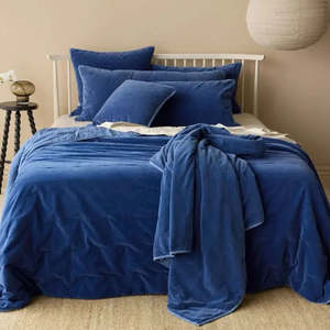 Venus Cotton Velvet Quilted Throw: Denim - 140x180