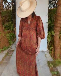 Sundance Revival Dress - red with tangerine and gold paisley