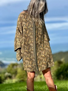 Vintage Sari Collection: Kitekite Kimono Dress - Paisley Forest (M/L) Vintage Crepe Silk Sari