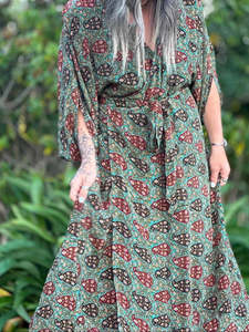 Vintage Sari Collection: Wandering Rose Wrap Dress - Wild Sage