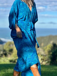 Vintage Sari Collection: Wandering Rose Wrap Dress - Turquoise Moon