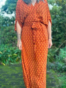 Vintage Sari Collection: Wandering Rose Wrap Dress - Apricot Sunset