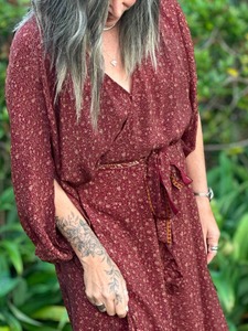 Vintage Sari Collection: Wandering Rose Wrap Dress - Red Earth