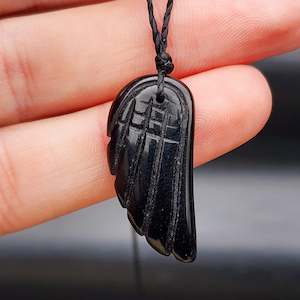 necklace: Natural Obsidian Angel Wing Pendant Necklace