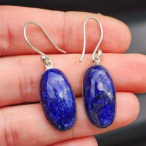 Earrings: Solid Sterling Silver & Natural Lapis Lazuli Handmade Hanging Hook Earrings