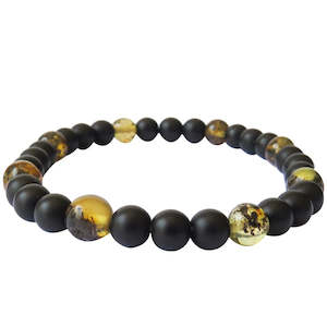 Adults Bracelet - Polished Green Amber & Matte Obsidian