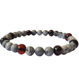 Amber Bracelets: Adult Bracelet - Polished Cherry Amber & Grey Jasper
