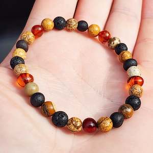 Amber Bracelets: Adults Bracelet - Cognac Amber, Raw Cherry, Lava & Jasper