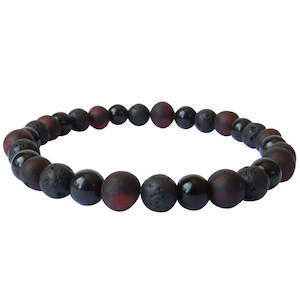 Amber Bracelets: Adult Bracelet - Raw Cherry Amber, Lava & Obsidian Stones