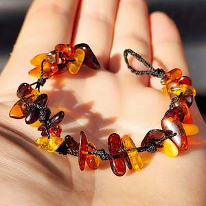 Mixed Polished Amber Chip Knotted Cord Bracelet