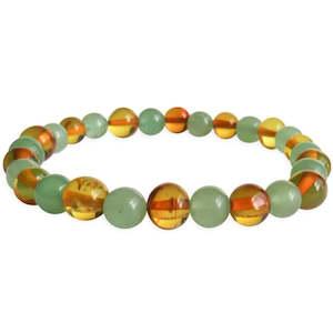 Adults Elastic Polished Honey Amber & Aventurine Bracelet