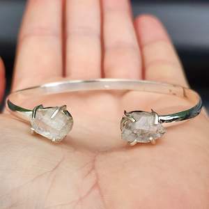 Handmade Silver Bracelets Bangles: Solid Sterling Silver & Herkimer Diamond Handmade Cuff Bracelet