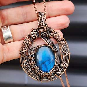Copper Bracelets: Handmade Copper & Natural Labradorite Wire Wrap Necklace