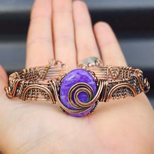 Copper Bracelets: Handmade Copper & Natural Charoite Wrap Cuff Bracelet