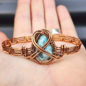 Copper Bracelets: Handmade Copper & Natural Larimar Wrap Cuff Bracelet