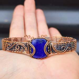 Handmade Copper & Natural Lapis Lazuli Wrap Cuff Bracelet