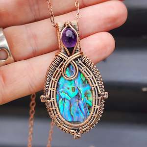 Copper Bracelets: Handmade Copper & Paua Shell Wire Wrap Necklace