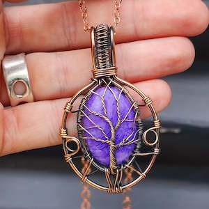 Handmade Copper & Natural Charoite Wire Wrap Necklace