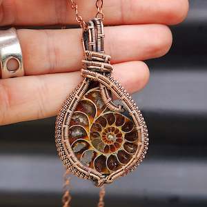 Handmade Copper & Natural Ammonite Fossil Wire Wrap Necklace