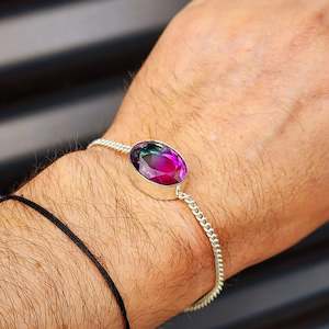 Handmade Silver Bracelets Bangles: Solid Sterling Silver & Natural Watermelon Topaz Handmade Chain Bracelet