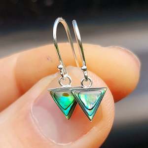 Earrings: Solid 925 Sterling Silver & Paua Triangle Hook Earrings