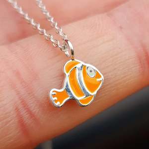 Childrens 925 Solid Sterling Silver Clownfish Necklace