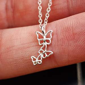 Childrens 925 Solid Sterling Silver Butterflies Necklace