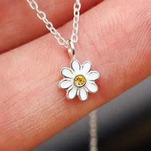 Childrens 925 Solid Sterling Silver & CZ Daisy Necklace