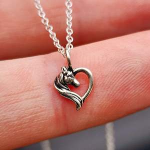 Childrens 925 Solid Sterling Silver Horse Heart Necklace