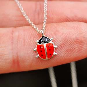 Childrens 925 Solid Sterling Silver Ladybug Necklace