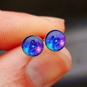 Childrens Earrings: 925 Sterling Silver Galaxy Stud Earrings