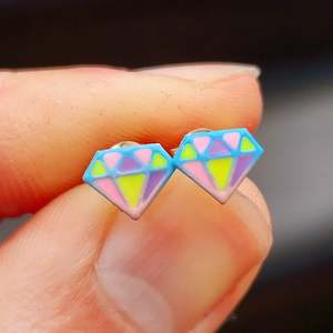 Childrens Earrings: 925 Sterling Silver Colorful Diamond Shape Stud Earrings