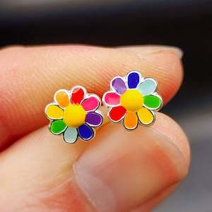 925 Sterling Silver Colorful Flower Stud Earrings
