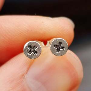 925 Sterling Silver Lil Punk Screw Stud Earrings