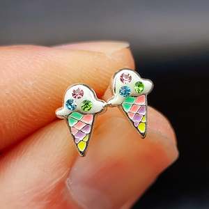 925 Sterling Silver & Colored CZ Ice cream Stud Earrings