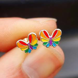925 Sterling Silver Rainbow Butterfly Stud Earrings