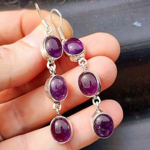 Earrings: 925 Sterling Silver & Natural Amethyst Handmade Hanging Earrings