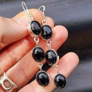 Earrings: 925 Sterling Silver & Natural Black Onyx Handmade Hanging Earrings