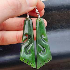 Earrings: Natural Greenstone Koru Drop Hanging Earrings