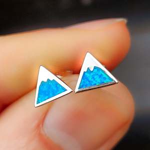 Earrings: Solid 925 Sterling Silver & 7mm Created Opal Mountain Stud Earrings