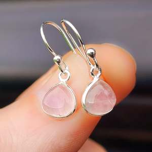 Solid 925 Sterling Silver & Natural Rose Quartz Drop Hook Earrings