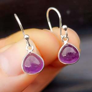 Solid 925 Sterling Silver & Natural Amethyst Drop Hook Earrings