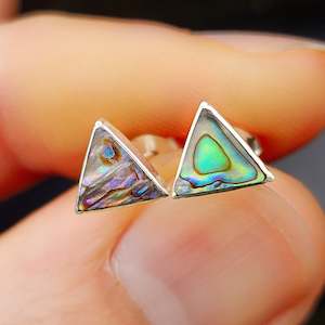 Solid 925 Sterling Silver & Paua Triangle Stud Earrings