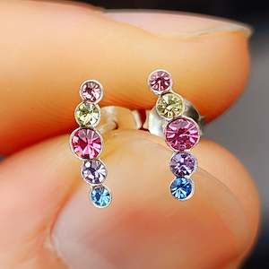 Solid 925 Sterling Silver & 5x Multi Setting Colored CZ Stud Earrings