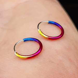 Earrings: 12mm Solid 925 Sterling Silver Rainbow Hoop Sleeper Earrings
