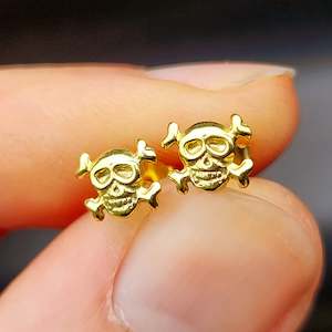 Solid 925 Sterling Silver Gold Skull Stud Earrings