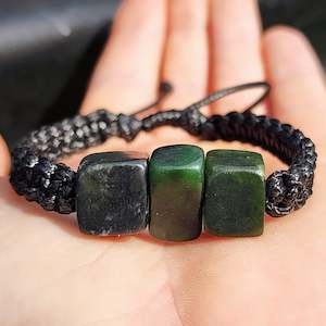 Natural Greenstone One Off Macrame Bracelet (1A3-778)
